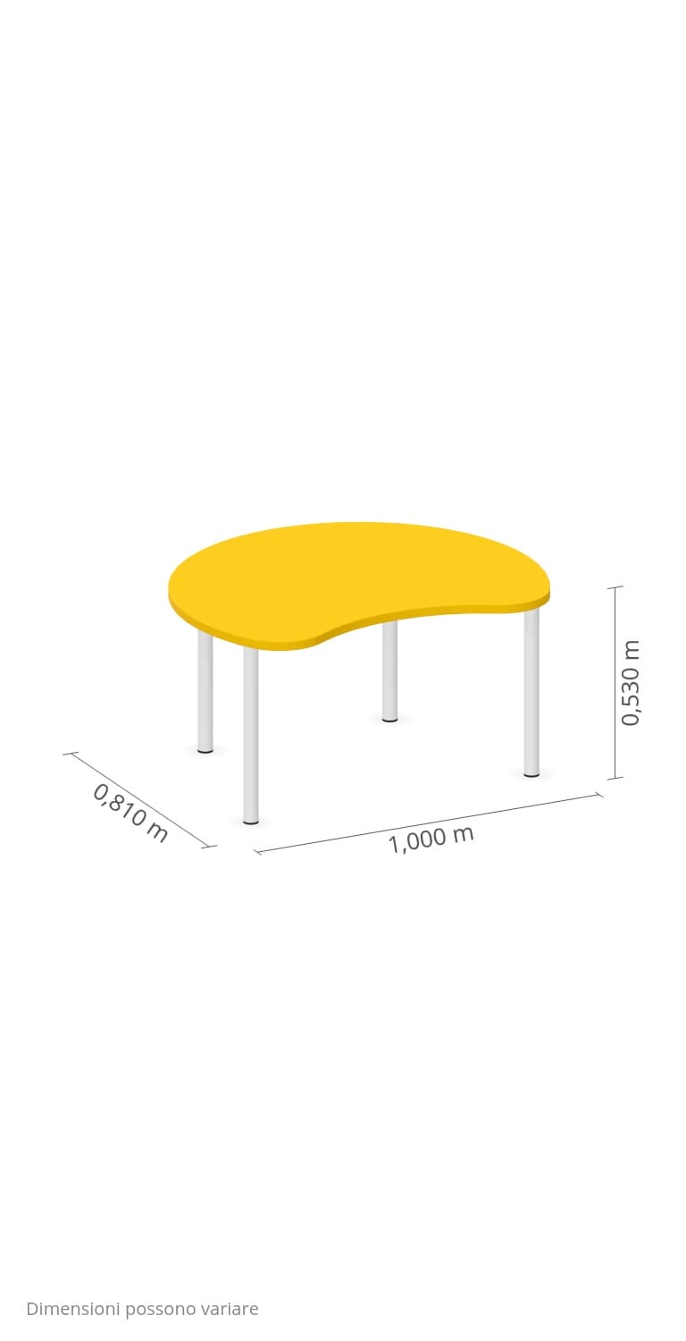 Tavolo Spicchio QUADRIFOGLIO Linea EDUCATIONAL - Dim. in cm 100x84x53 cm Piano SP. 25mm Gambe in Metallo - immagine 3