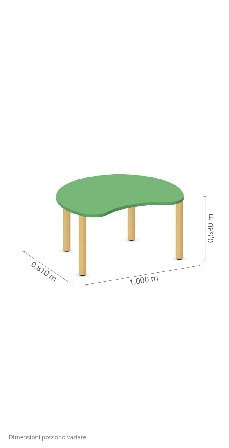 Tavolo Spicchio QUADRIFOGLIO Linea EDUCATIONAL - Dim. in cm 100x84x53 cm Piano in nobilitato SP. 25mm Gambe in Legno - immagine 3